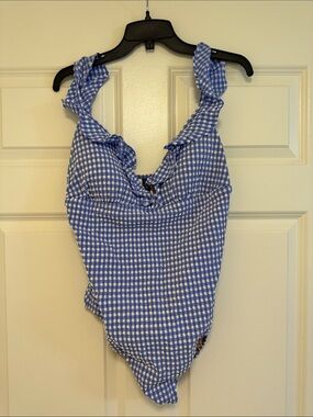 J. Crew Blue and White Gingham One-Piece Swimsuit